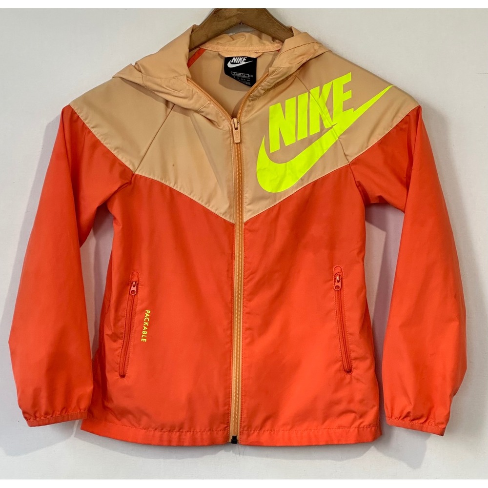Nike Windbreaker Packable Hooded Colorblock Women XS Orange
